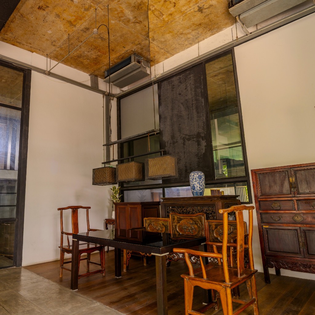 Lounge area with curated antique Chinese furniture